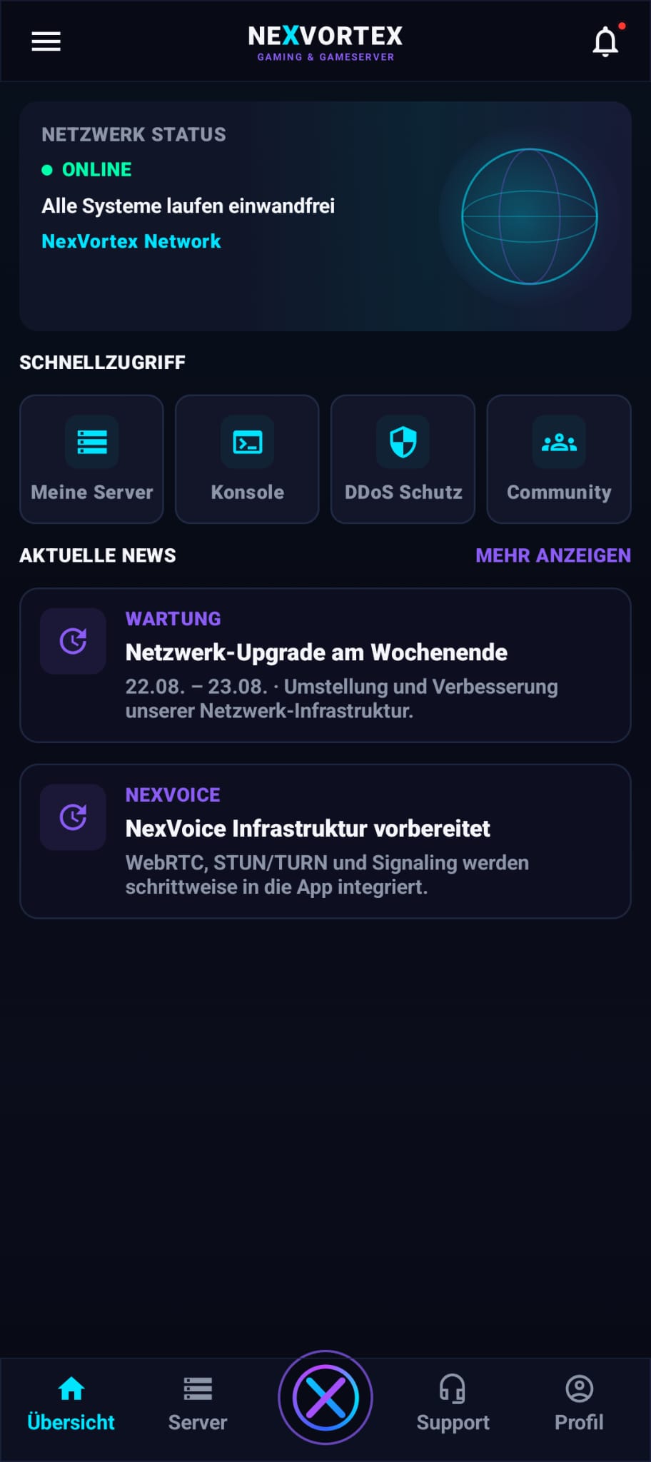 Nex Mobile Entwicklungsansicht